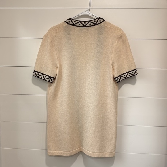 Vintage St. John Cream Black Open Cardigan Sweater Shirt Geometric Pockets Small - Picture 7 of 7